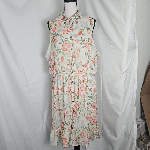 American Rag Cie Dress Women’s 1X Floral Sleeveless Button Front Ruffle Hem Boho - Picture 2 of 12